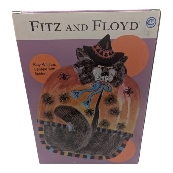 Fitz & Floyd Kitty Witches Canape Plate Handcrafted Halloween Decor Cat Spiders - Picture 9 of 10